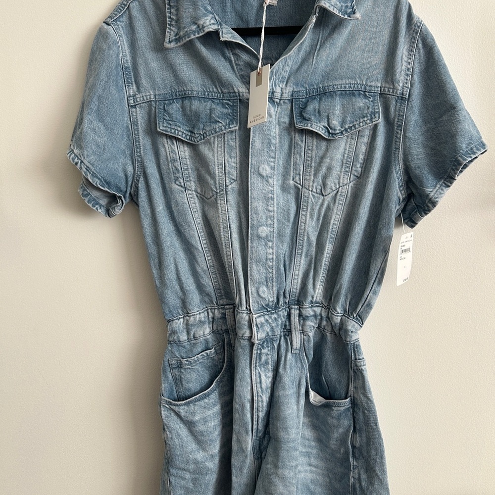Good American Light Blue Denim Romper Jumpsuit - Picture 4 of 10